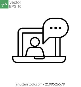 Webinar, online meeting education. Online training. Virtual learning courses. Teacher talking on Video player class streaming. Line Vector illustration. Design on white background. EPS 10