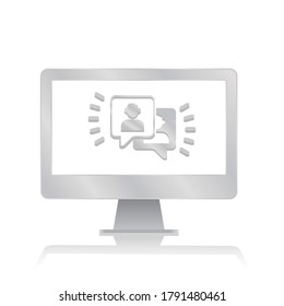 Webinar-Online-Sitzung innerhalb eines leeren Bildschirm-Computerbildschirms mit Reflexion minimalistisch moderner Vektorgrafik