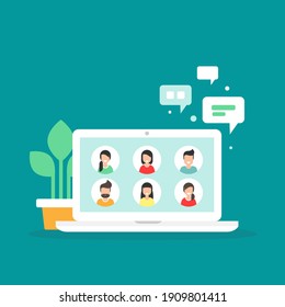 Webinar, Online-с, Remote-Teamwork-Konzept. Lernen und studieren Sie per Telefonkonferenz oder Video. Menschen Avatare auf dem Computerbildschirm. Vektorgrafik