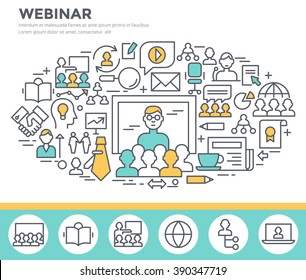 Webinar and online seminar concept illustration, thin line flat design