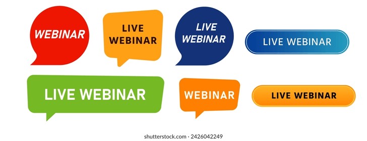 Webinar online video seminar button and speech bubble label for online lesson learn educate knowledge