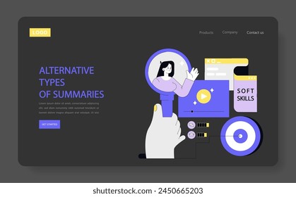 Webinar platform vector illustration. Engaged audience exploring alternative summary techniques and soft skills online. Interactive digital learning.