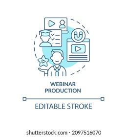Webinar production turquoise concept icon. Digital marketing plan abstract idea thin line illustration. Isolated outline drawing. Editable stroke. Roboto-Medium, Myriad Pro-Bold fonts used