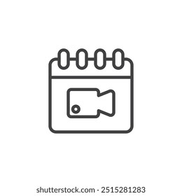 Webinar registration line icon. linear style sign for mobile concept and web design. A calendar schedule with a video camera outline vector icon. Symbol, logo illustration. Vector graphics