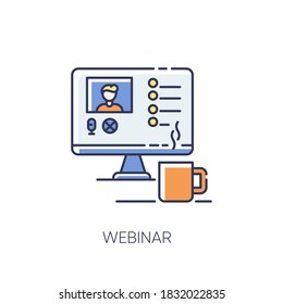 Webinar RGB color icon. Online coaching, internet training courses, e learning. Studying remotely. Video seminar, educational lecture. Isolated vector illustration