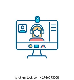 Webinar RGB Color Icon. Video Conferencing. Online Seminar. Virtual Attendance. Training Session. Event For Online Audience. Web Event. Tutoring. Classroom Lecture. Isolated Vector Illustration