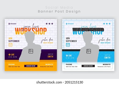 Webinar Social Media Banner Template For Online Business Marketing Live Conference Square Flyer, Poster, And Brochure Cover Set Design.