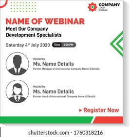 Webinar Social Media Design for Business, Education purpose- modern colorful vector design template/layout-easy to Edit-Meet our Team Online-Blue-Red-Green