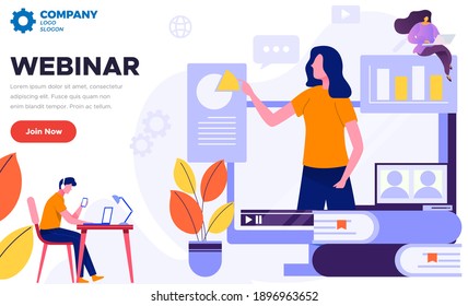 Webinar Social Media Design for Business, Education purpose- modern colorful vector design template-layout-easy to Edit-Teacher-student-learning-yellow-orange-blue-books