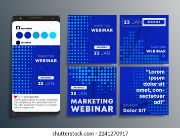 Colección de posts de seminarios en redes sociales. Ilustración vectorial.