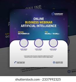 Webinar social media post design template. Artificial Intelligence technology concept modern design gradient mesh background