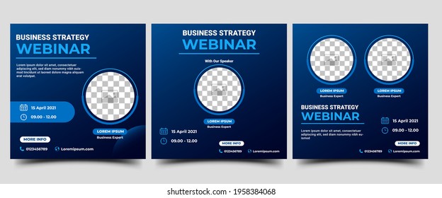 Webinar Social Media Post Template. Modern Banner With Abstract Gradient Blue Background. Vector Design With Place For The Photo. Suitable For Social Media Post, Banners, Flyers, And Website.	