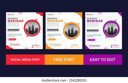Webinar social media post template design. Online marketing promotion banner flyer poster
