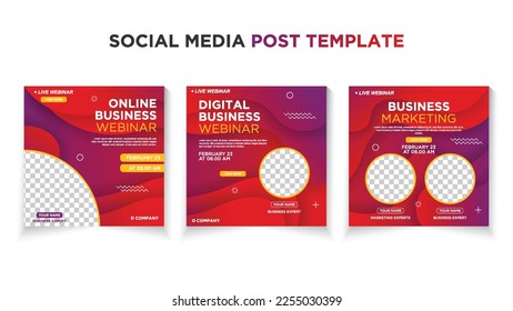 Webinar social media post template collection. Design editable template for social media posts, banners, flyers, and website.