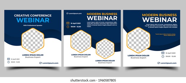 Webinar Social Media template collection. Modern banner design with blue and white background color and place for the photo. Suitable for social media post, banners, flyers, and website.