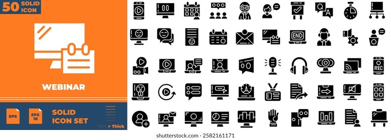 Webinar Solid Editable Icons set. Vector illustration in modern thin solid style of webinar icons: learn, class, training, etc