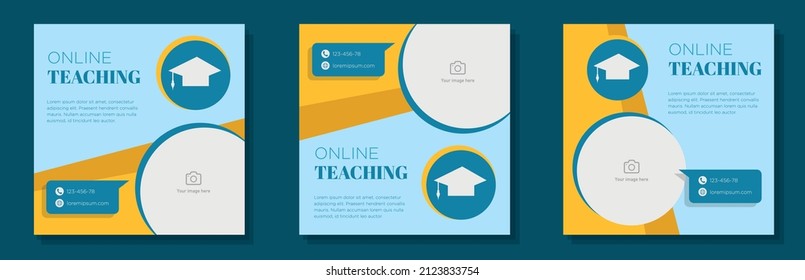 Webinar teaching social media post, square banner set, education course advertisement concept, school graduation marketing ad, modern creative flyer, isolated on background.