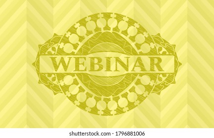 Webinar text inside Yellow stroke realistic badge. Lemon luxurious background. Illustration. 