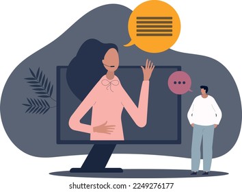 Webinar training and online distant education course.Teaching and learning process using digital lesson technology.flat vector illustration.