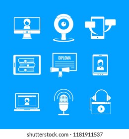 Webinar training online learning icons set. Simple illustration of 9 webinar training online learning vector icons for web