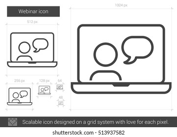 Webinar vector line icon isolated on white background. Webinar line icon for infographic, website or app. Scalable icon designed on a grid system.