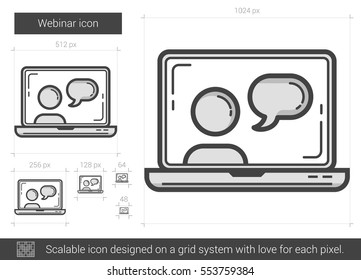 Webinar vector line icon isolated on white background. Webinar line icon for infographic, website or app. Scalable icon designed on a grid system.