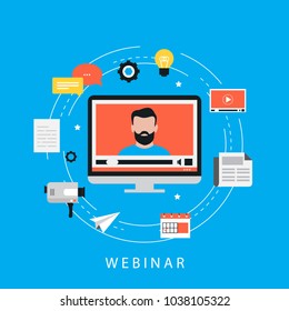 Webinar, video conference, online seminar, tutorial flat vector illustration design for web banners and apps