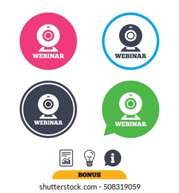Webinar web camera sign icon. Online Web study.