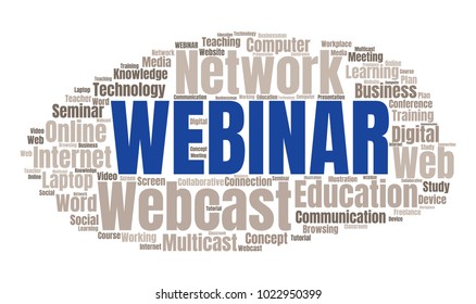 Webinar or Web Conference Word Cloud. Webcast Collage or Multicast Concept Vector Illustration