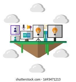 Webinar, Web Learning, Start form Idea nature and cloud flat illustration, Vector