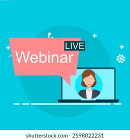 Webinar, web-based seminar concept. Webinar Online learning and video conferencing with speakers.
