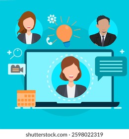 Webinar, web-based seminar concept. Webinar Online learning and video conferencing with speakers. EPS 4