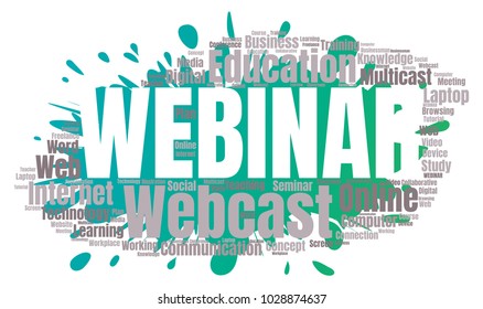 Webinar or Webcast Word Cloud. Webinar Collage or Multicast Concept Vector Illustration