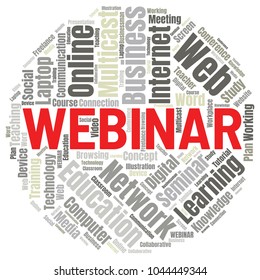 Webinar or Webcast Word Cloud. Webinar Collage or Multicast Concept Vector Illustration