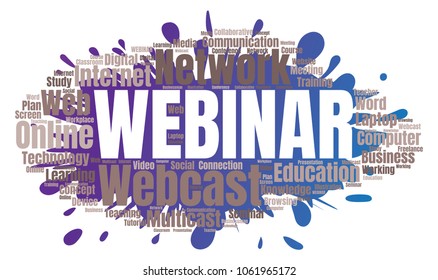 Webinar or Webcast Word Cloud. Webinar Collage or Multicast Concept Vector Illustration