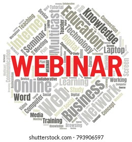 Webinar or Webcast Word Cloud. Webinar Collage or Multicast Concept Vector Illustration