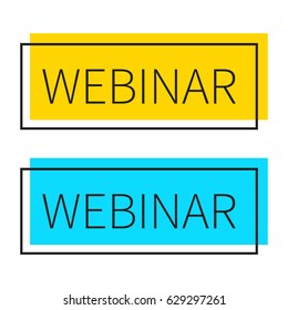 Webinar. Yellow and blue badges. Vector icon set illustration on white background.