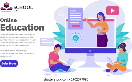 Webinar,Online Education Social Media Design for Business, Education purpose- modern simple colorful vector design template-layout-easy to edit-isometric cartoon characters-online workshop