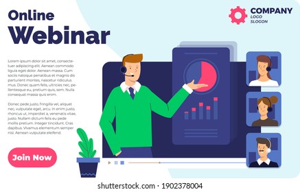 Webinar,Online Education Social Media Design for Business, Education purpose- modern simple colorful vector design template-layout-easy to edit-isometric cartoon characters-online workshop