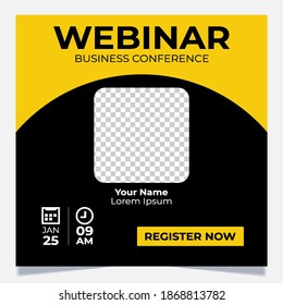 Los webinars invitan a plantilla. Banner promoción de seminarios web en vivo para medios sociales.