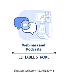 Webinars and podcasts light blue concept icon. Sales trend abstract idea thin line illustration. Increasing profitability. Isolated outline drawing. Editable stroke. Arial, Myriad Pro-Bold fonts used