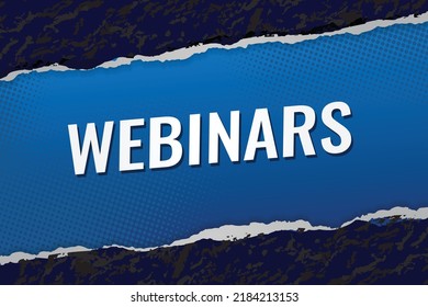 webinars word vector illustration blue 3d style for social media landing page, template, ui, web, mobile app, poster, banner, flyer, background, gift card, coupon, label, wallpaper