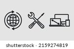 Webmaster icons set. Global network, settings and cross platform icons isolated on grey background. Icons for web design, app interface. Vector illustration