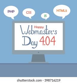 Webmaster's day design for banner, print, poster and card. Flat style. 4th april (404), hand-lettering. 