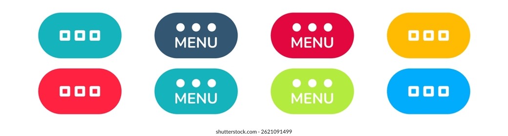 WebMenu UI Design Elements icons. Set of hamburger Menu buttons. Website Navigation Icons for Mobile App and User Interface. Modern colored Navigation buttons or Web menu and ui icons set