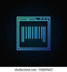 Webpage with barcode blue concept icon or symbol in thin line style on dark background 
