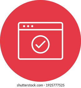 Página web, navegador, verificación, imagen vectorial de icono hecha. También se puede usar para páginas web. Idóneo para aplicaciones web, aplicaciones móviles y medios impresos.