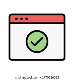 Webpage, browser, check, done icon vector image. Can also be used for Webpages. Suitable for use on web apps, mobile apps and print media.