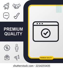 Webpage, browser, check, done icon graphic element. Modern design.