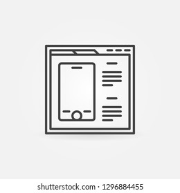 Webpage or browser with smartphone vector concept icon or symbol in thin line style